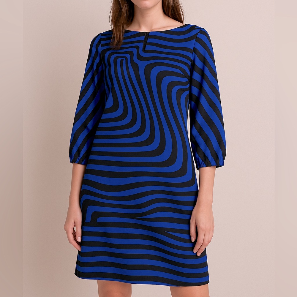 Tahari blue and black swirl stripe dress